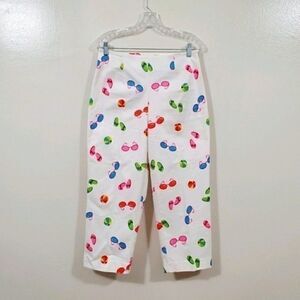 VINTAGE BRIGGS Novelty Print Beach White Cropped Pants 10